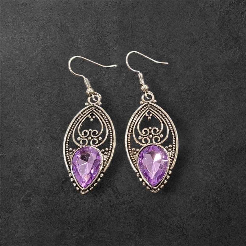 Elegant Silver and Purple Teardrop Earrings